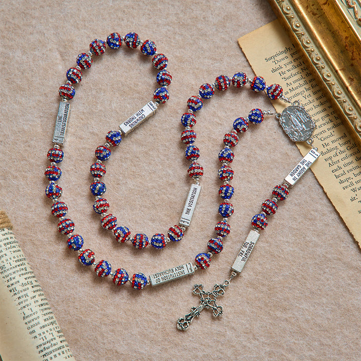 Christianartworkshop American Flag-Tone Rhinestone Scripture Bar Rosary With Antique Crucifix: Emblem of Faithful Heavenly Allegiance - image 3