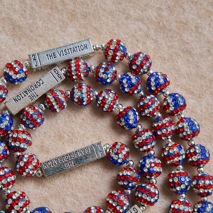 Christianartworkshop American Flag-Tone Rhinestone Scripture Bar Rosary With Antique Crucifix: Emblem of Faithful Heavenly Allegiance - image 5