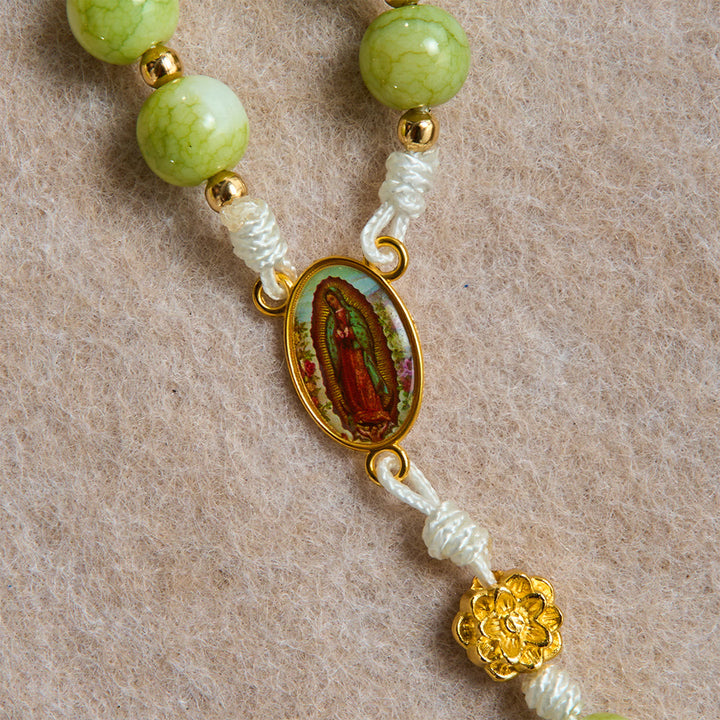 Christianartworkshop Fresh Lotus Spacer Jade-Toned Rosary With Ornate Carved Crucifix: Emblem of Pure Heavenly Serenity - image 5