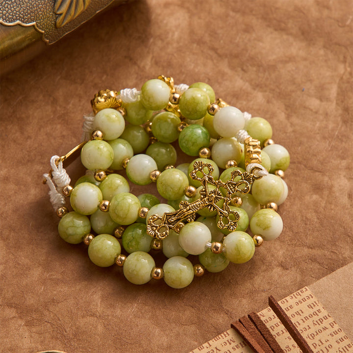 Christianartworkshop Fresh Lotus Spacer Jade-Toned Rosary With Ornate Carved Crucifix: Emblem of Pure Heavenly Serenity - image 2