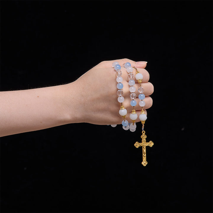Christianartworkshop Cool Summer Glass Rosary With Faceted Glass & Our Lady of Aparecida Medallion - image 1