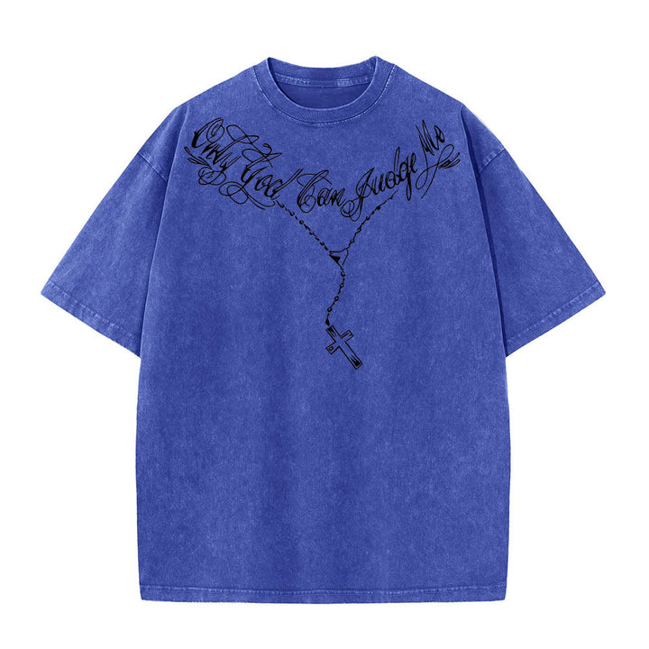 Christianartworkshop Front Cursive Slogan Rosary Cross Chain Back Thorn Crown Praying Jesus Line Washed T‑Shirt - image 13