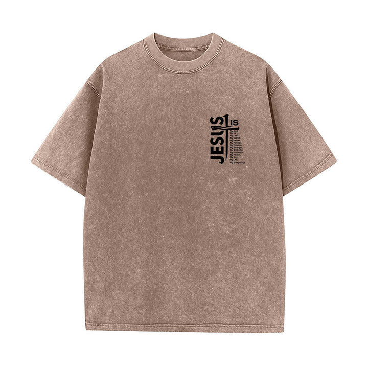 Christianartworkshop Front Mini Emblem Back Large Jesus Cross Attribute List Dual-Side Print Washed T‑Shirt - image 7