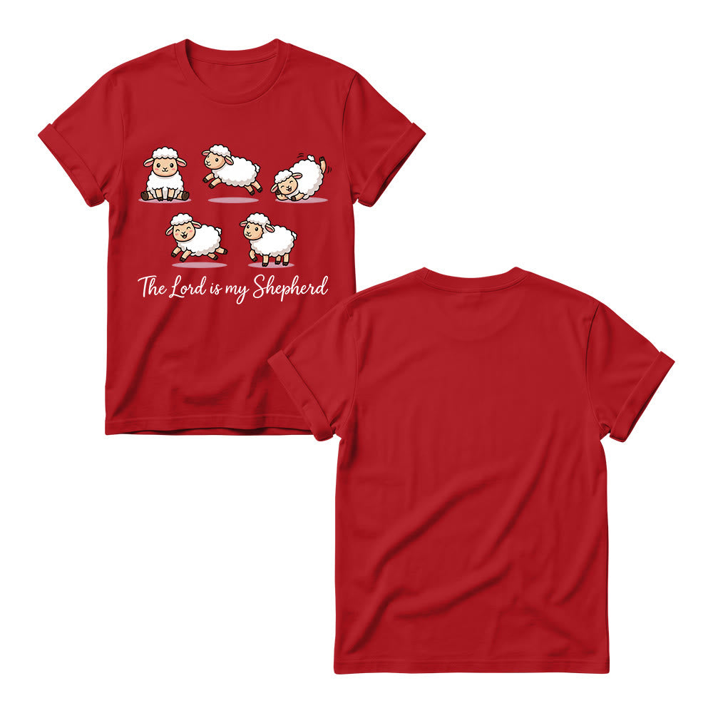 Christianartworkshop Timeless Psalm 23 Theme Cartoon Sheep Cursive Scripture Phrase Women’s Crewnecks T-shirt - image 15