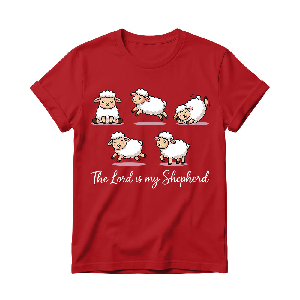 Christianartworkshop Timeless Psalm 23 Theme Cartoon Sheep Cursive Scripture Phrase Women’s Crewnecks T-shirt - Red - 4XL - image 14