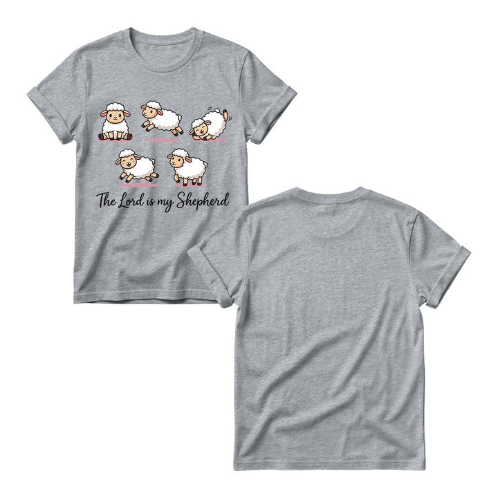 Christianartworkshop Timeless Psalm 23 Theme Cartoon Sheep Cursive Scripture Phrase Women’s Crewnecks T-shirt - image 7