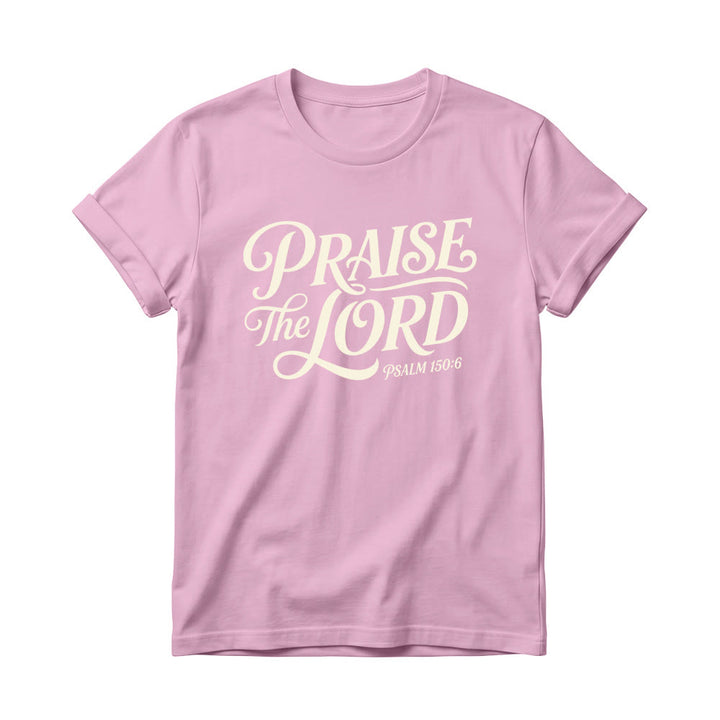 Christianartworkshop Ornate Curly Script Praise The Lord Psalm 150:6 Women’s Crewnecks T-shirt - Pink - 4XL - image 0
