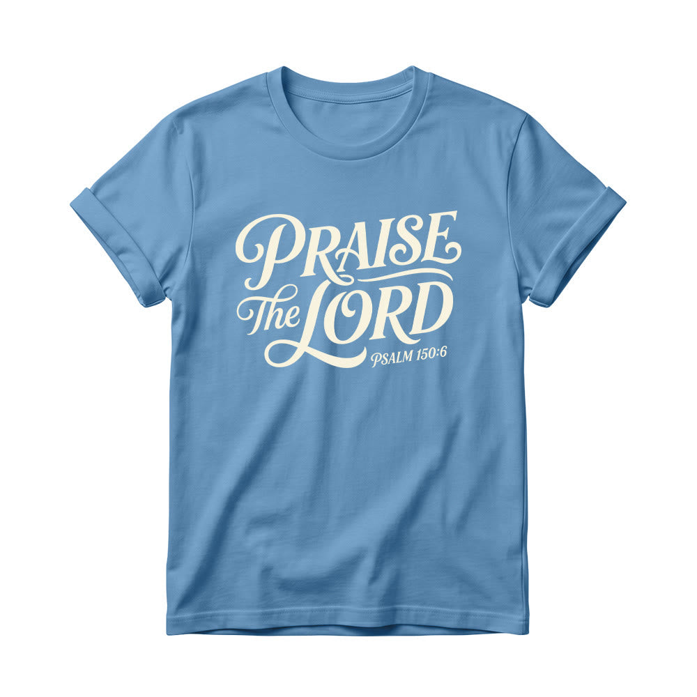 Christianartworkshop Ornate Curly Script Praise The Lord Psalm 150:6 Women’s Crewnecks T-shirt - Blue - 4XL - image 10