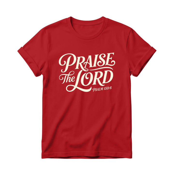 Christianartworkshop Ornate Curly Script Praise The Lord Psalm 150:6 Women’s Crewnecks T-shirt - Red - 4XL - image 14