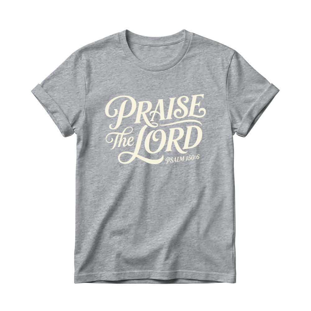 Christianartworkshop Ornate Curly Script Praise The Lord Psalm 150:6 Women’s Crewnecks T-shirt - Grey - 4XL - image 8
