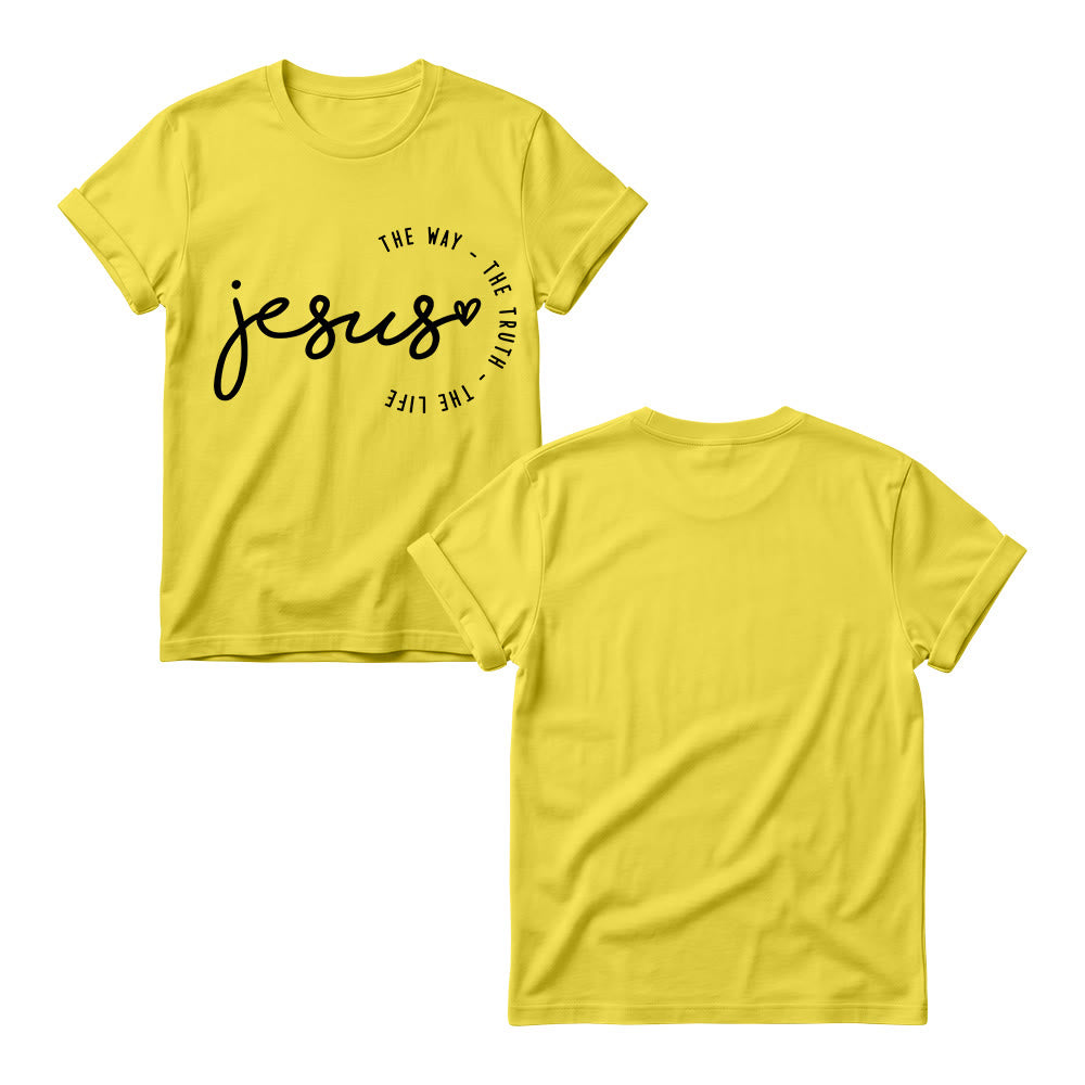 Christianartworkshop Handwritten Jesus Heart Accent Curved Arc The Way The Truth The Life Women’s Crewnecks T-shirt - image 7