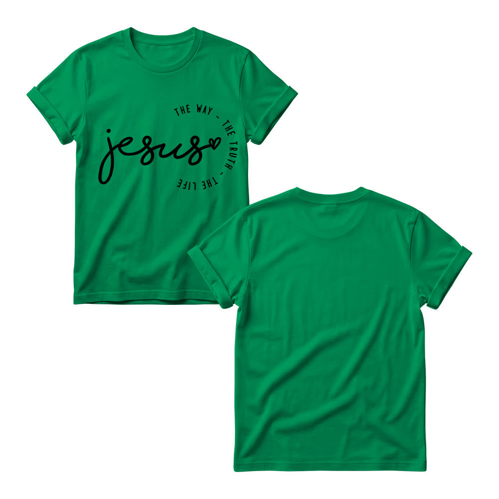 Christianartworkshop Handwritten Jesus Heart Accent Curved Arc The Way The Truth The Life Women’s Crewnecks T-shirt - image 17