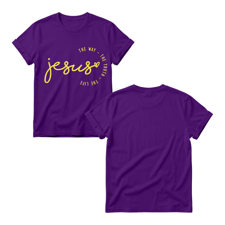 Christianartworkshop Handwritten Jesus Heart Accent Curved Arc The Way The Truth The Life Women’s Crewnecks T-shirt - image 13