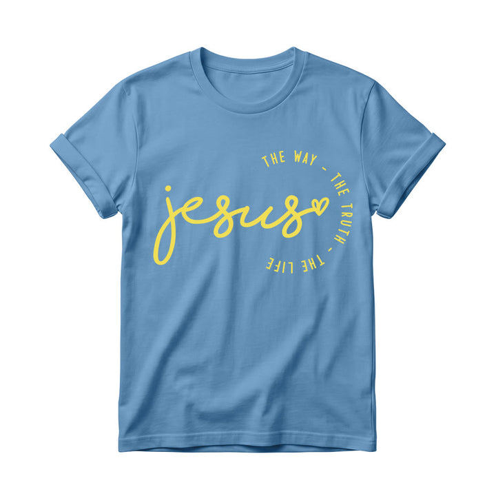 Christianartworkshop Handwritten Jesus Heart Accent Curved Arc The Way The Truth The Life Women’s Crewnecks T-shirt - Blue - 4XL - image 10