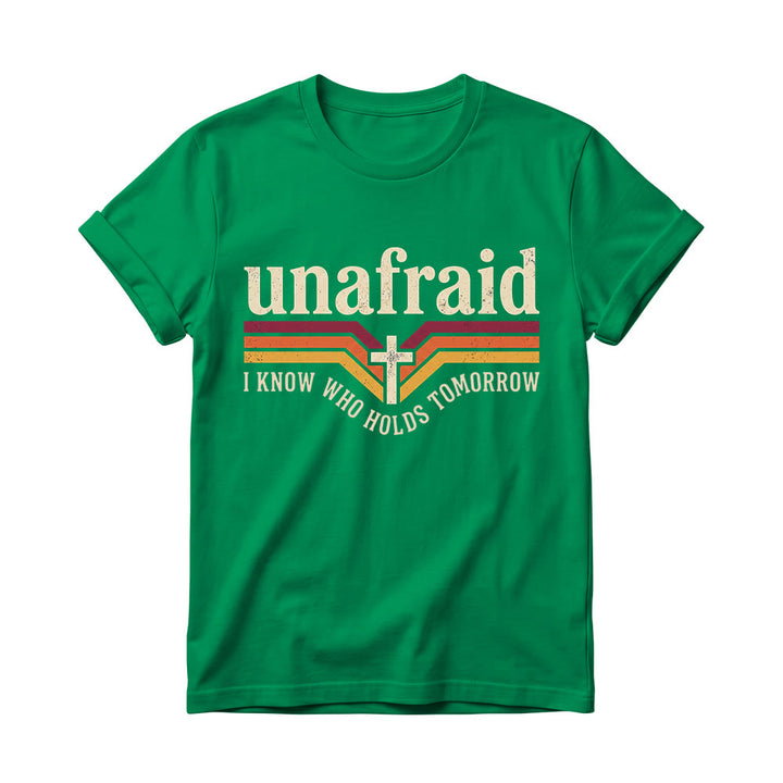 Christianartworkshop Retro Striped Cross Unafraid Curved Bottom Slogan Women’s Crewnecks T-shirt - Green - 4XL - image 16