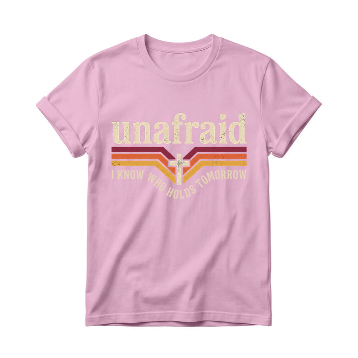 Christianartworkshop Retro Striped Cross Unafraid Curved Bottom Slogan Women’s Crewnecks T-shirt - Pink - 4XL - image 4