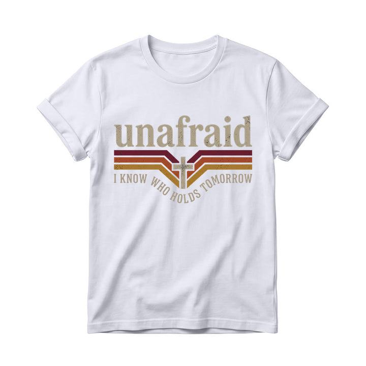 Christianartworkshop Retro Striped Cross Unafraid Curved Bottom Slogan Women’s Crewnecks T-shirt - White - 4XL - image 6
