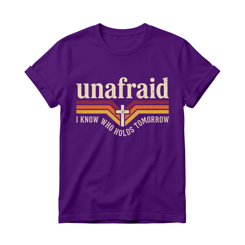 Christianartworkshop Retro Striped Cross Unafraid Curved Bottom Slogan Women’s Crewnecks T-shirt - Purple - 4XL - image 12