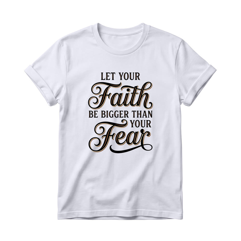 Christianartworkshop Decorative Cursive Key Faith & Fear Word Accent Casual Women’s Crewnecks T-shirt - White - 4XL - image 0