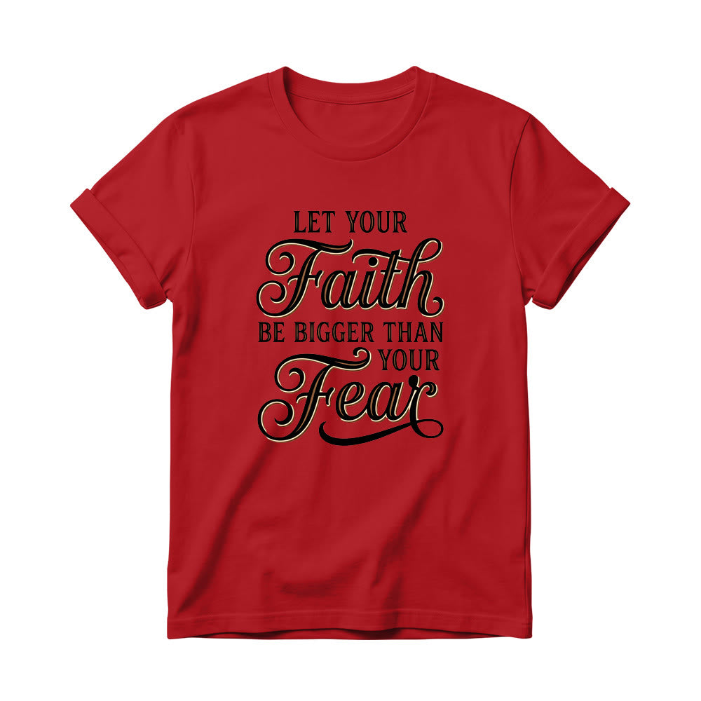 Christianartworkshop Decorative Cursive Key Faith & Fear Word Accent Casual Women’s Crewnecks T-shirt - Red - 4XL - image 15