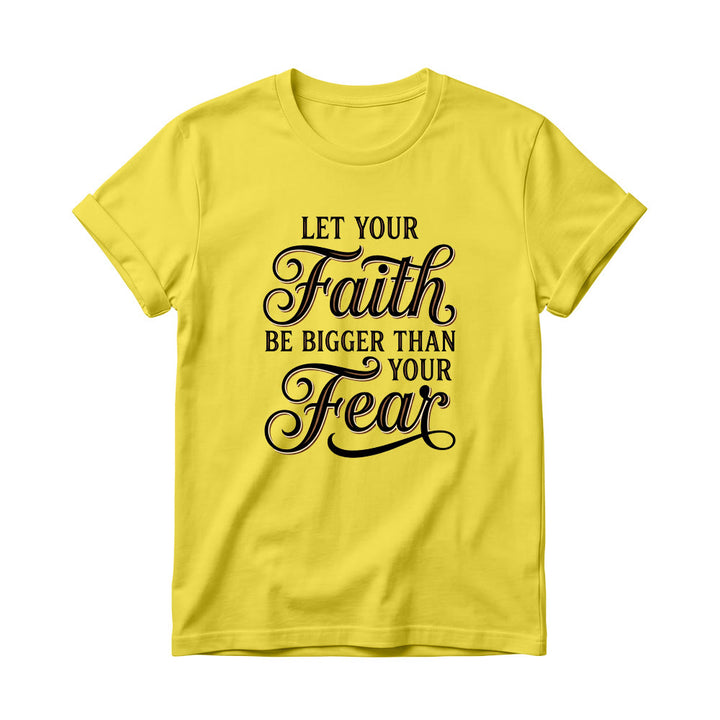 Christianartworkshop Decorative Cursive Key Faith & Fear Word Accent Casual Women’s Crewnecks T-shirt - Yellow - 4XL - image 11