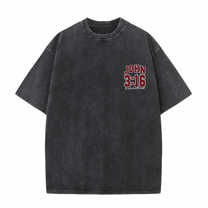Christianartworkshop Left Chest John 3:16 Varsity Font Back For God So Loved The World Washed T‑Shirt - image 7