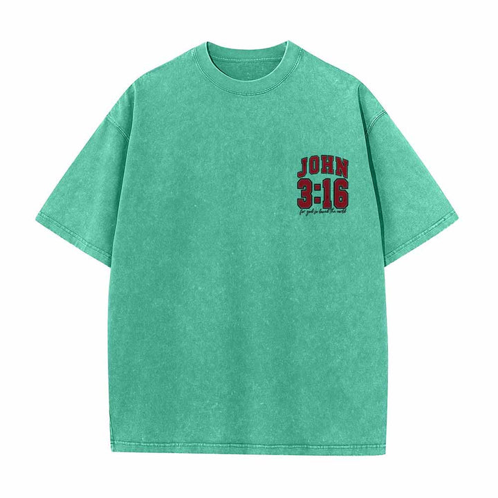 Christianartworkshop Left Chest John 3:16 Varsity Font Back For God So Loved The World Washed T‑Shirt - image 4