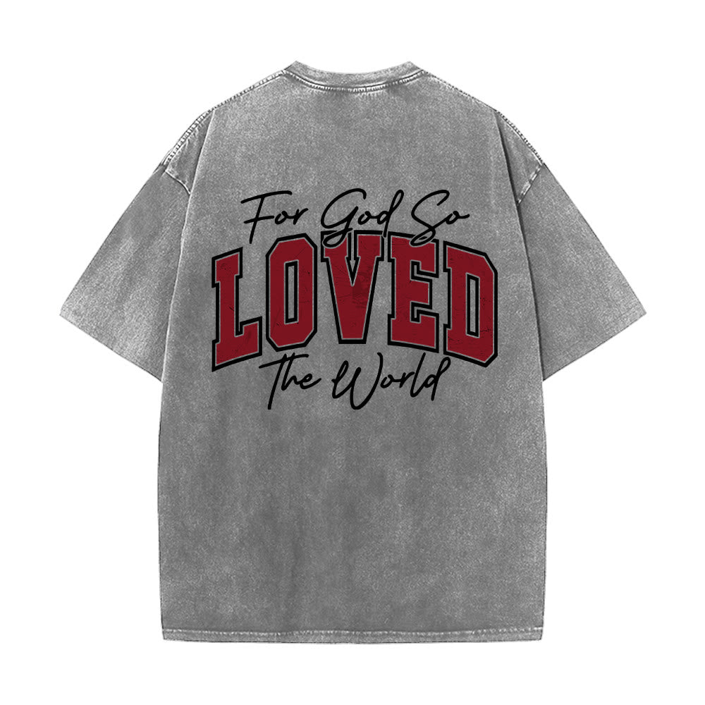 Christianartworkshop Left Chest John 3:16 Varsity Font Back For God So Loved The World Washed T‑Shirt - image 2