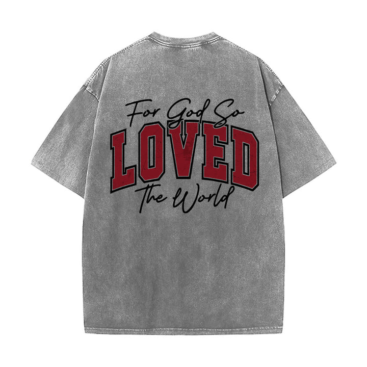 Christianartworkshop Left Chest John 3:16 Varsity Font Back For God So Loved The World Washed T‑Shirt - image 2