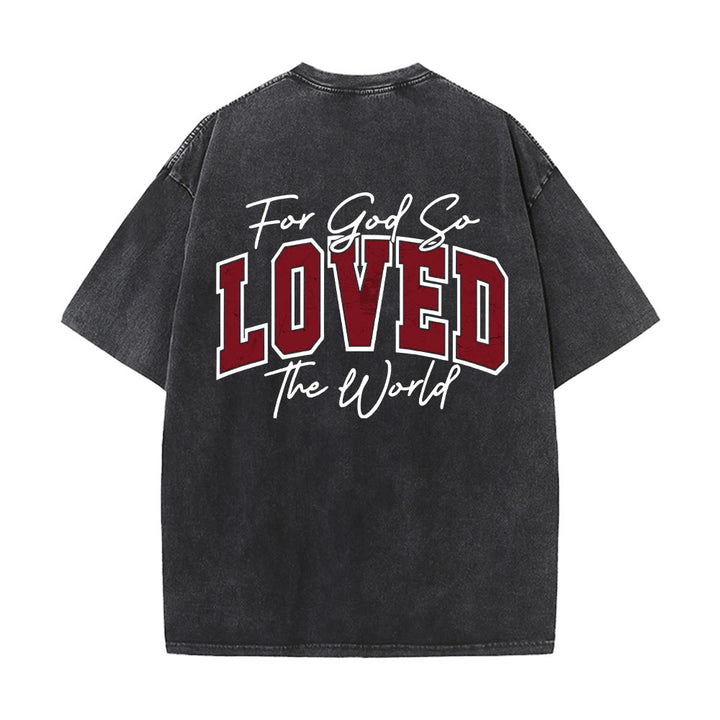 Christianartworkshop Left Chest John 3:16 Varsity Font Back For God So Loved The World Washed T‑Shirt - image 8