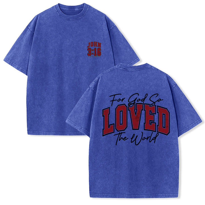 Christianartworkshop Left Chest John 3:16 Varsity Font Back For God So Loved The World Washed T‑Shirt - Blue - 5XL - image 15