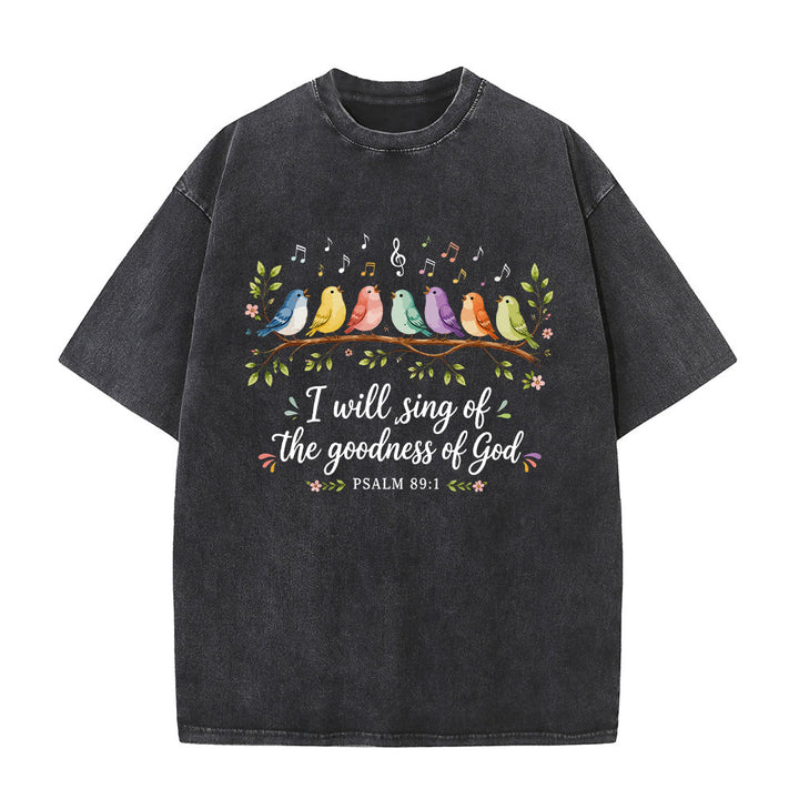 Christianartworkshop Branch Perched Songbirds Musical Note Floral Psalm 89:1 Worship Washed T‑Shirt - Black - 5XL - image 3