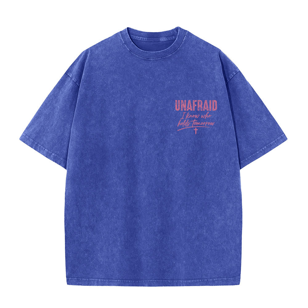 Christianartworkshop Left Chest Unafraid Cross Accent Back No Worries God Got Me Heart Detail Washed T‑Shirt - image 1