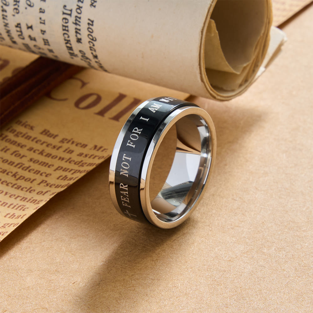 Christianartworkshop Engraved Cross Scripture Rotatable Anxiety Relief Wide Band Ring: Timeless Emblem of Unshakable Sacred Faith - Silver - US 13 - image 3