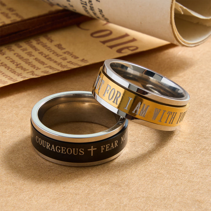 Christianartworkshop Engraved Cross Scripture Rotatable Anxiety Relief Wide Band Ring: Timeless Emblem of Unshakable Sacred Faith - image 0