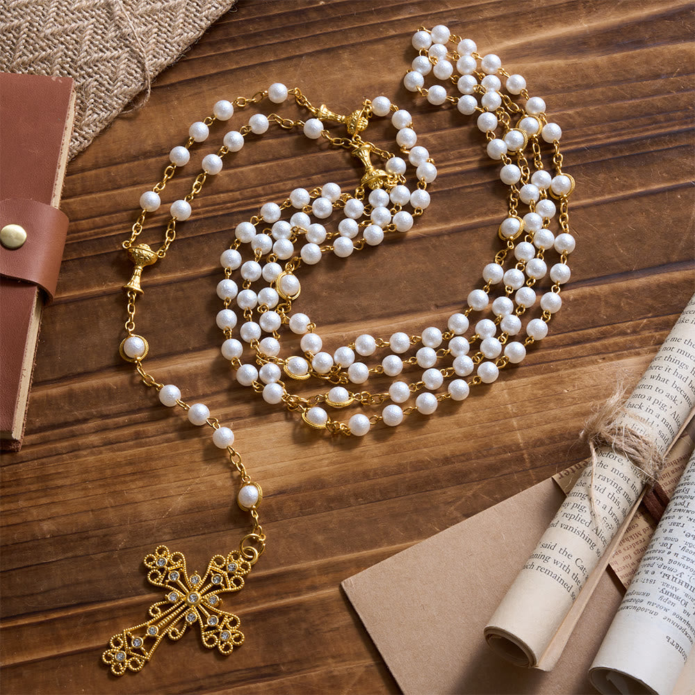 Christianartworkshop Wedding Couple Lasso Rosary Rhinestone Accented Filigree Cross Prayer Rosary: Timeless Emblem of Gentle Heavenly Guardianship - image 2