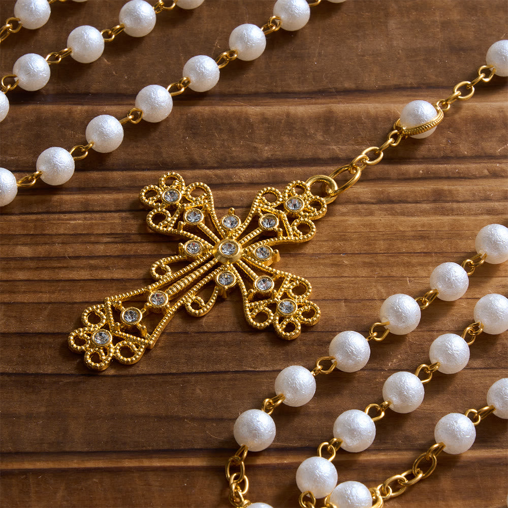 Christianartworkshop Wedding Couple Lasso Rosary Rhinestone Accented Filigree Cross Prayer Rosary: Timeless Emblem of Gentle Heavenly Guardianship - image 4