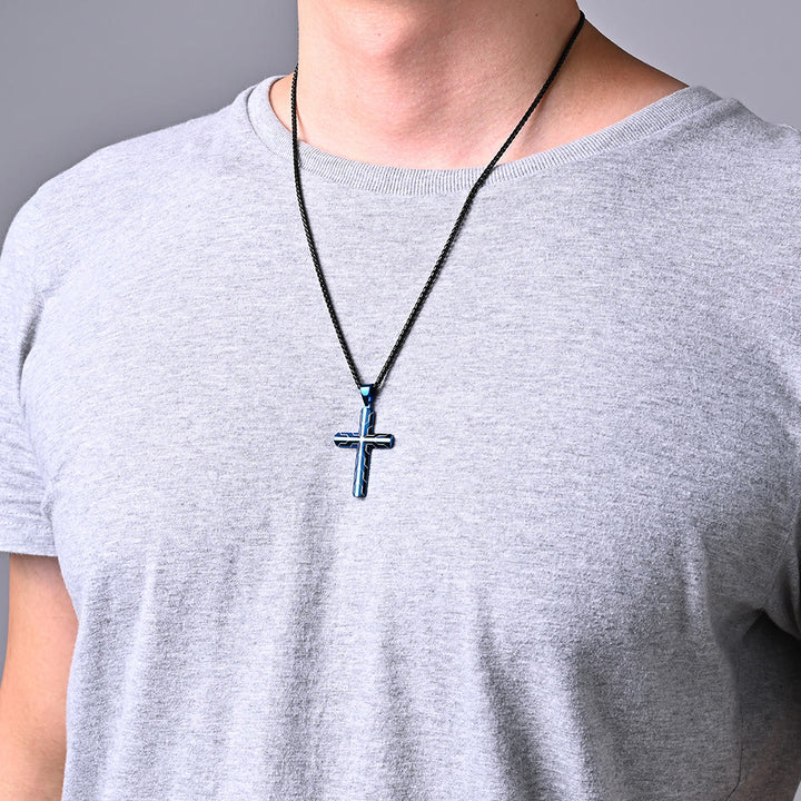 Christianartworkshop Gloss Golden & Blue Lightning Pattern Engraved Cross Pendant Necklace: Timeless Emblem of Gentle Heavenly Guardianship - image 12