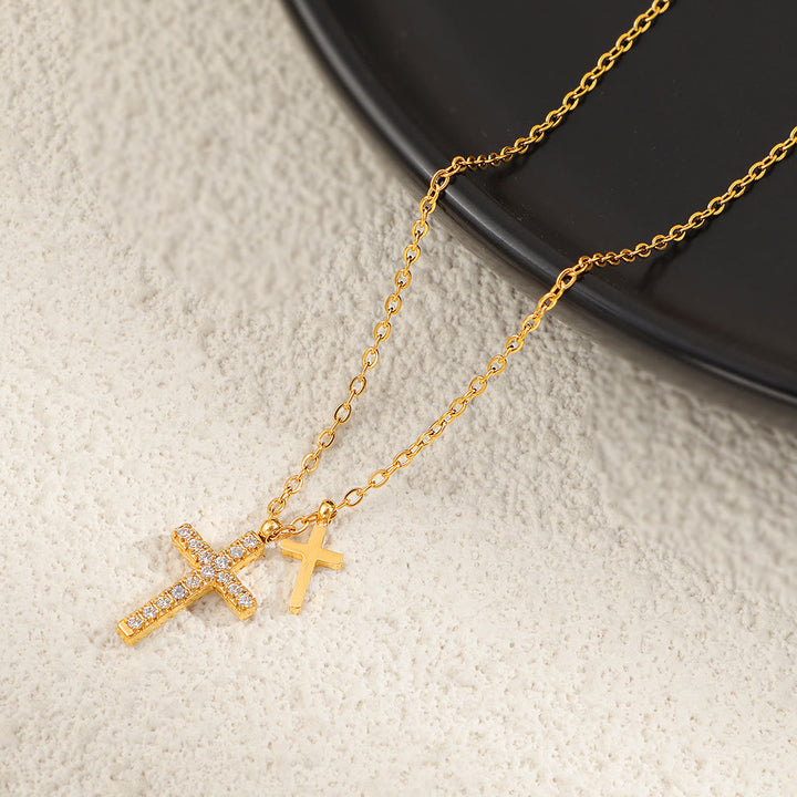 Christianartworkshop Dual-Layer Mini Cross Pendant Stacked Necklace: Timeless Emblem of Gentle Heavenly Guardianship - Golden - image 2
