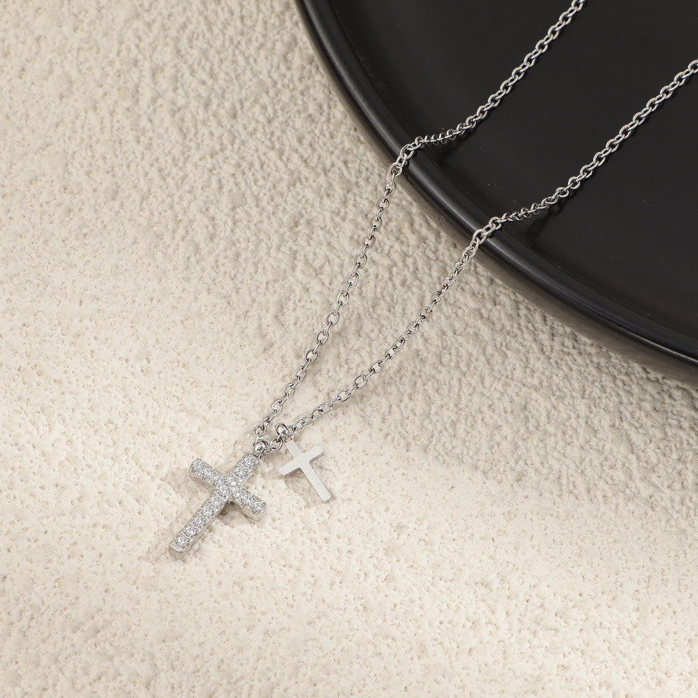 Christianartworkshop Dual-Layer Mini Cross Pendant Stacked Necklace: Timeless Emblem of Gentle Heavenly Guardianship - Silver - image 4