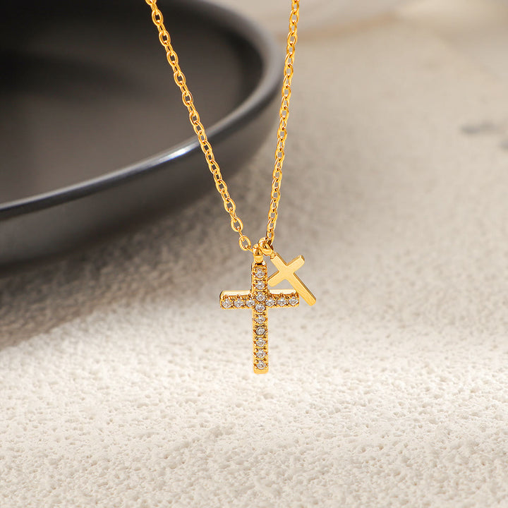 Christianartworkshop Dual-Layer Mini Cross Pendant Stacked Necklace: Timeless Emblem of Gentle Heavenly Guardianship - image 3