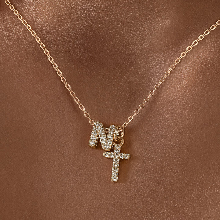 Christianartworkshop Custom Initial Letter A-Z Rhinestone Accent Cross Dual Charm Pendant Necklace: Timeless Emblem of Gentle Heavenly Guardianship - N - image 15