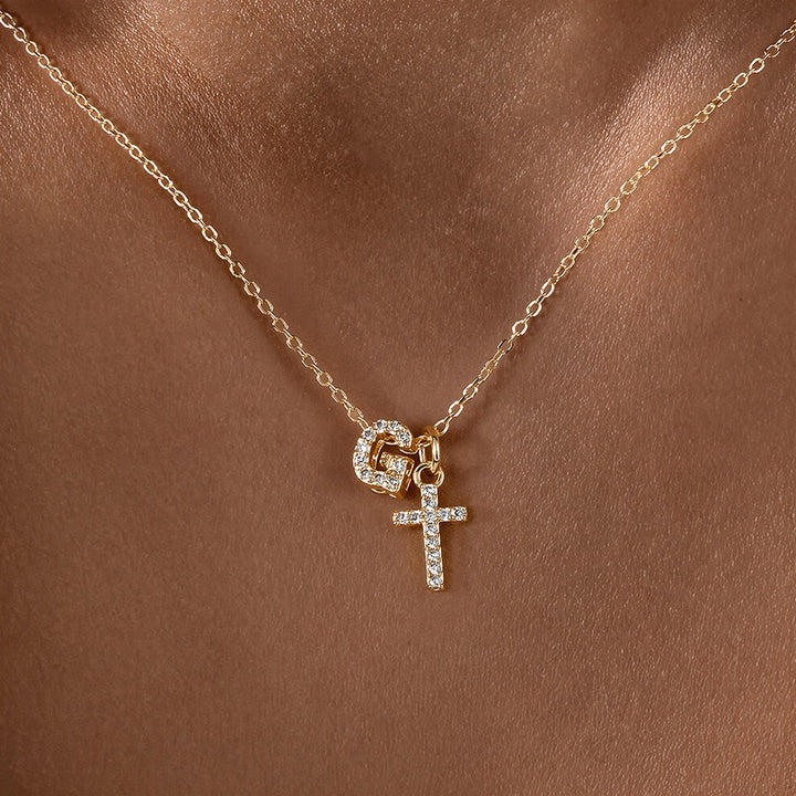 Christianartworkshop Custom Initial Letter A-Z Rhinestone Accent Cross Dual Charm Pendant Necklace: Timeless Emblem of Gentle Heavenly Guardianship - G - image 8