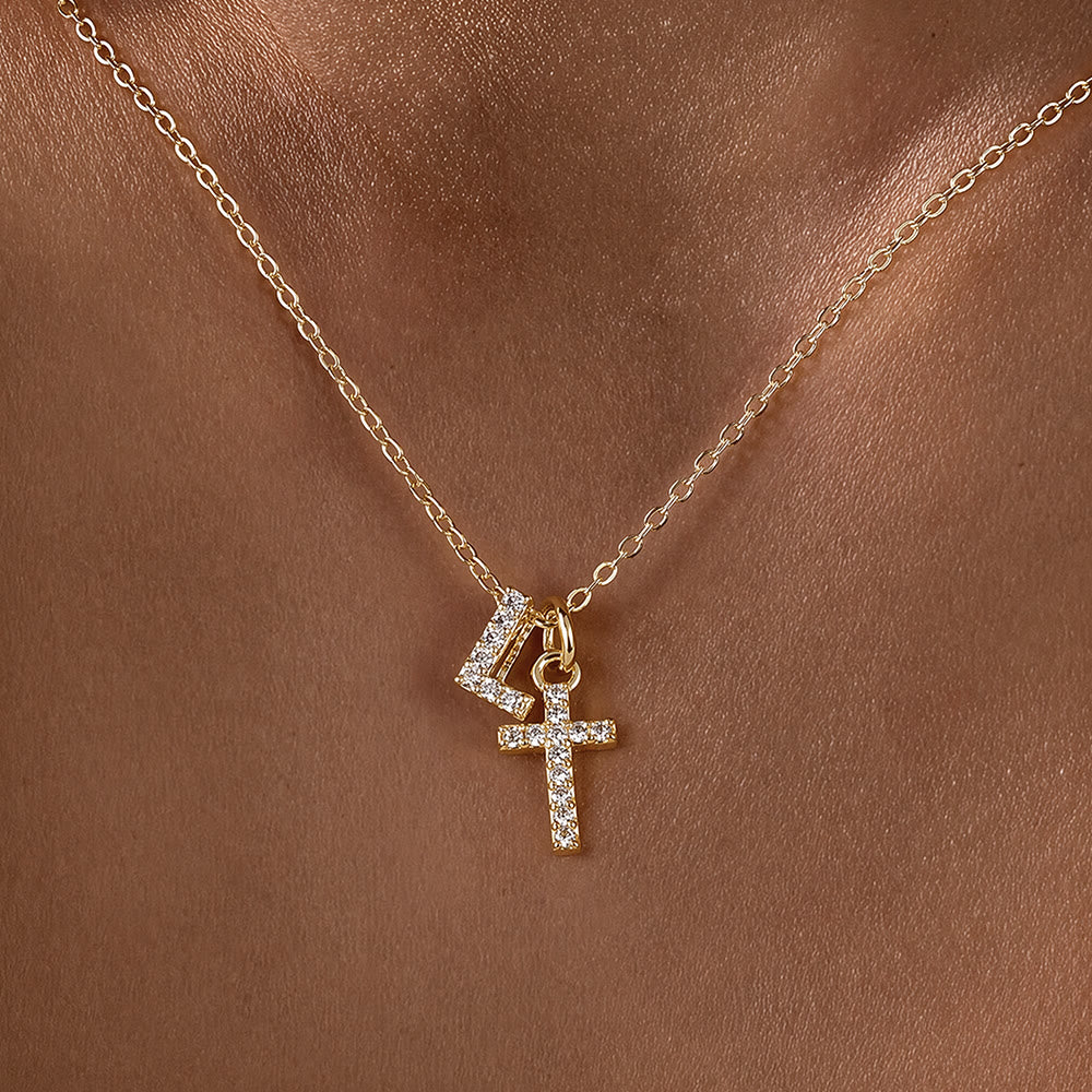 Christianartworkshop Custom Initial Letter A-Z Rhinestone Accent Cross Dual Charm Pendant Necklace: Timeless Emblem of Gentle Heavenly Guardianship - L - image 13