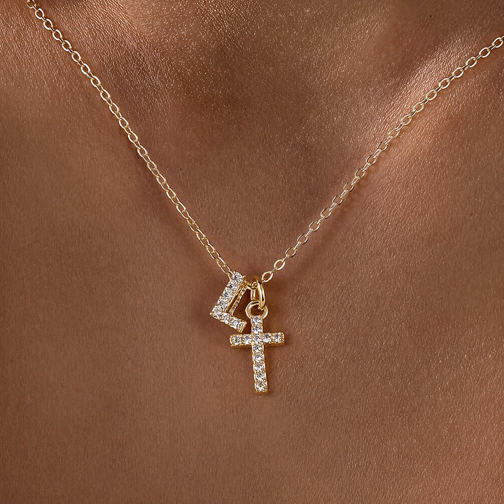 Christianartworkshop Custom Initial Letter A-Z Rhinestone Accent Cross Dual Charm Pendant Necklace: Timeless Emblem of Gentle Heavenly Guardianship - L - image 13