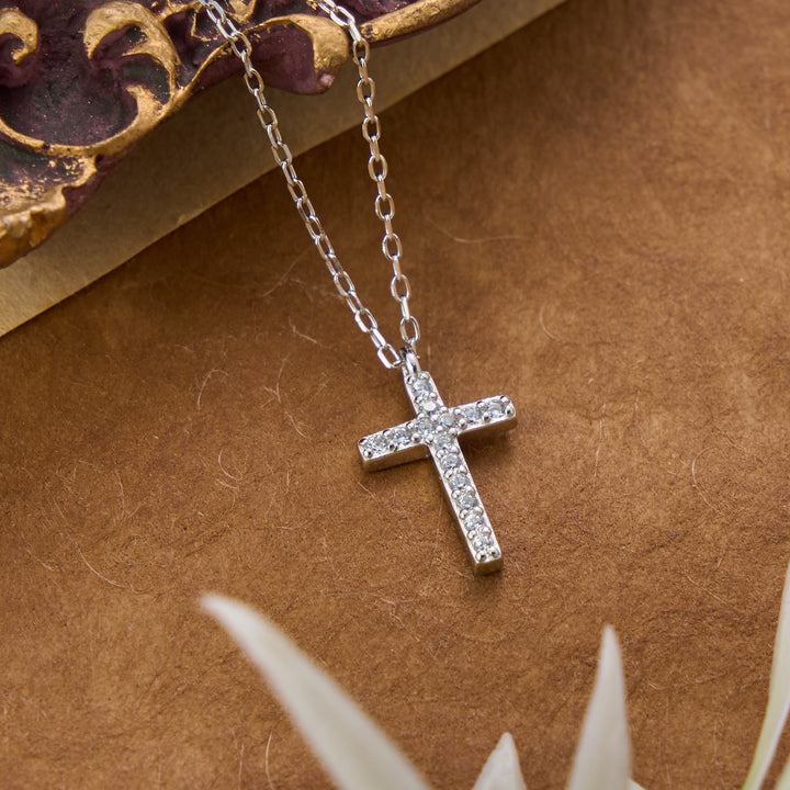 Christianartworkshop Dainty Sterling Silver Paved Accent Small Cross Daily Layering Necklace: Timeless Emblem of Gentle Heavenly Guardianship - Silver - image 4
