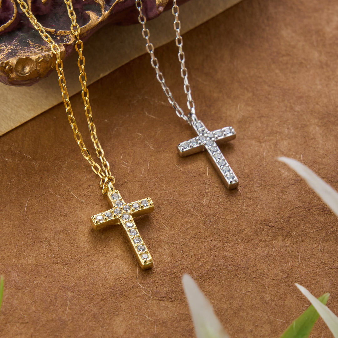 Christianartworkshop Dainty Sterling Silver Paved Accent Small Cross Daily Layering Necklace: Timeless Emblem of Gentle Heavenly Guardianship - image 0
