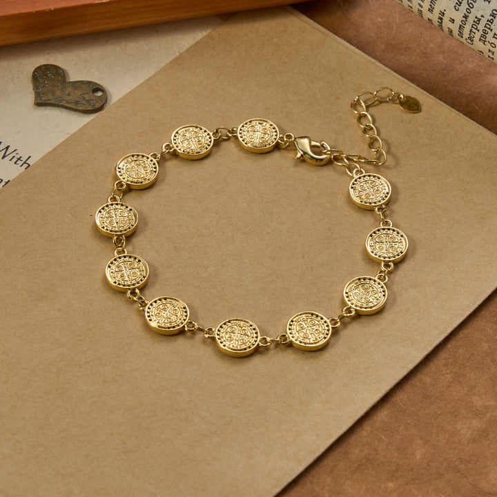 Christianartworkshop St. Benedict Medal Sparkling Rim Embossed Link Bracelet: Timeless Emblem of Gentle Heavenly Guardianship - image 3