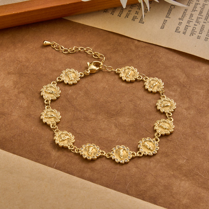 Christianartworkshop Our Lady of Guadalupe Radiant Petal Medallion Sparkle Trim Link Bracelet: Timeless Emblem of Gentle Heavenly Guardianship - Our Lady - image 0