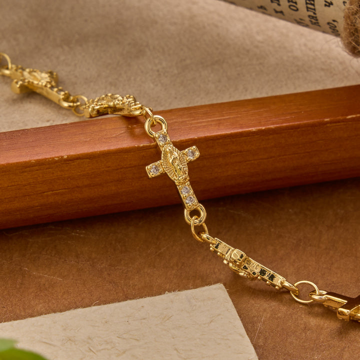 Christianartworkshop Our Lady of Guadalupe Inlaid Cross Sparkle Accent Link Bracelet: Timeless Emblem of Gentle Heavenly Guardianship - image 3